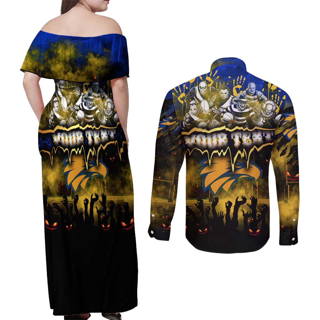 Step Into Horror Domain Eagles Football Couples Matching Off Shoulder Maxi Dress and Long Sleeve Button Shirt Halloween Horror Movie Characters - Aussie Hoodie