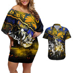 Step Into Horror Domain Eagles Football Couples Matching Off Shoulder Short Dress and Hawaiian Shirt Halloween Horror Movie Characters - Aussie Hoodie