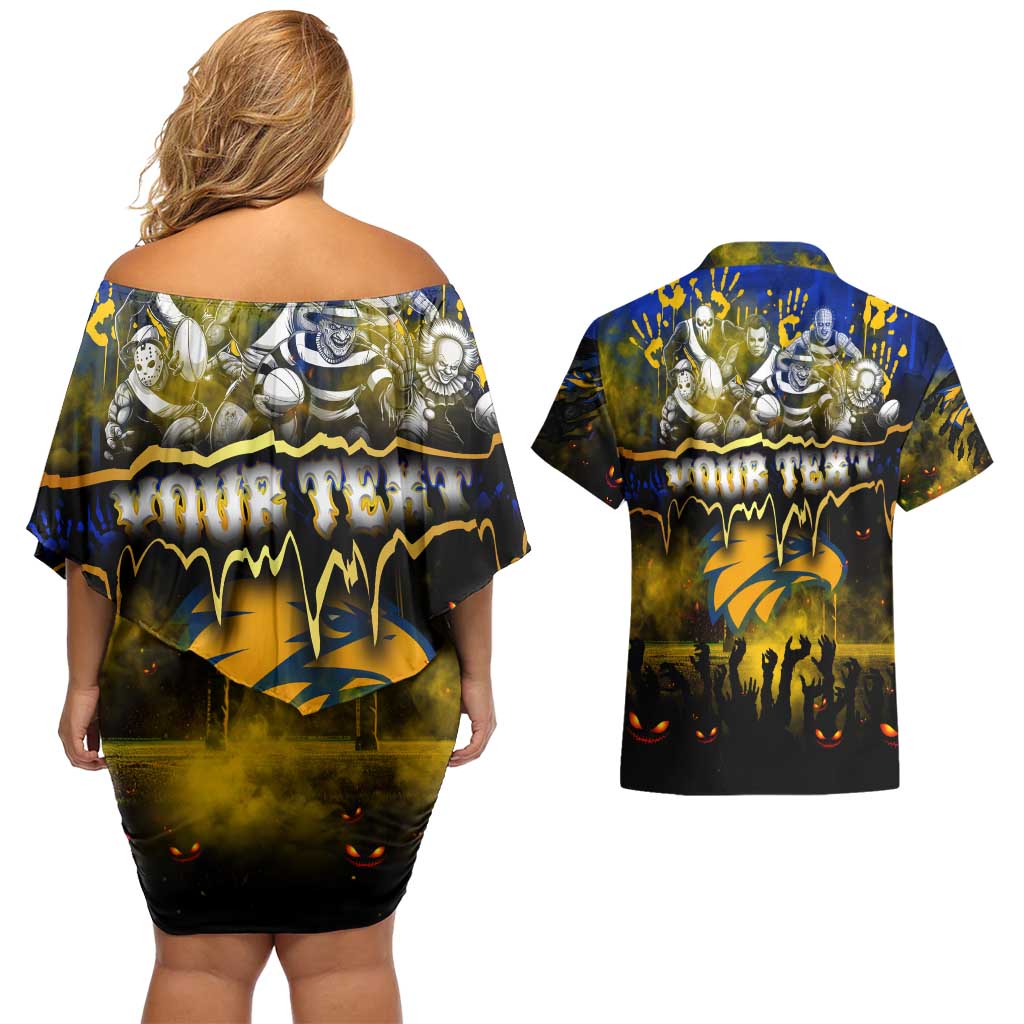 Step Into Horror Domain Eagles Football Couples Matching Off Shoulder Short Dress and Hawaiian Shirt Halloween Horror Movie Characters - Aussie Hoodie