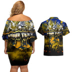 Step Into Horror Domain Eagles Football Couples Matching Off Shoulder Short Dress and Hawaiian Shirt Halloween Horror Movie Characters - Aussie Hoodie