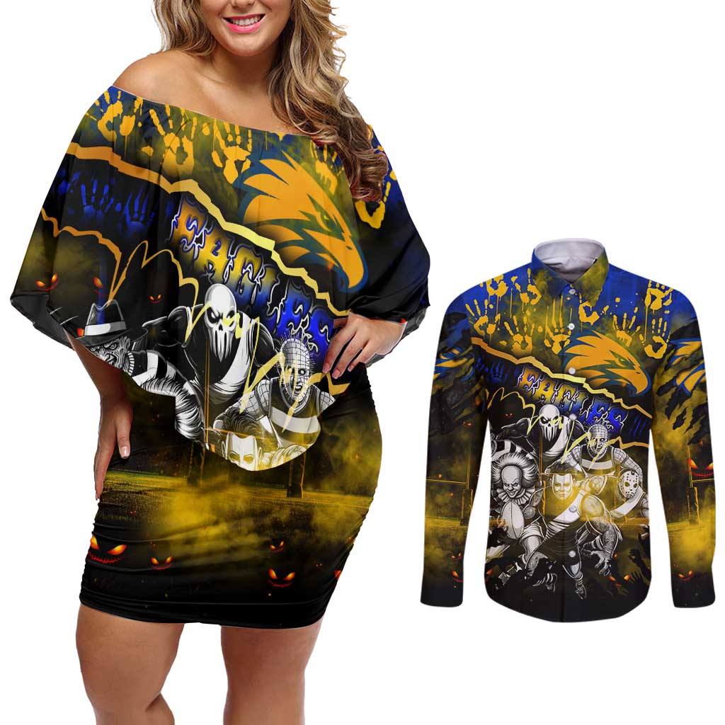 Step Into Horror Domain Eagles Football Couples Matching Off Shoulder Short Dress and Long Sleeve Button Shirt Halloween Horror Movie Characters - Aussie Hoodie
