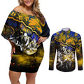 Step Into Horror Domain Eagles Football Couples Matching Off Shoulder Short Dress and Long Sleeve Button Shirt Halloween Horror Movie Characters - Aussie Hoodie