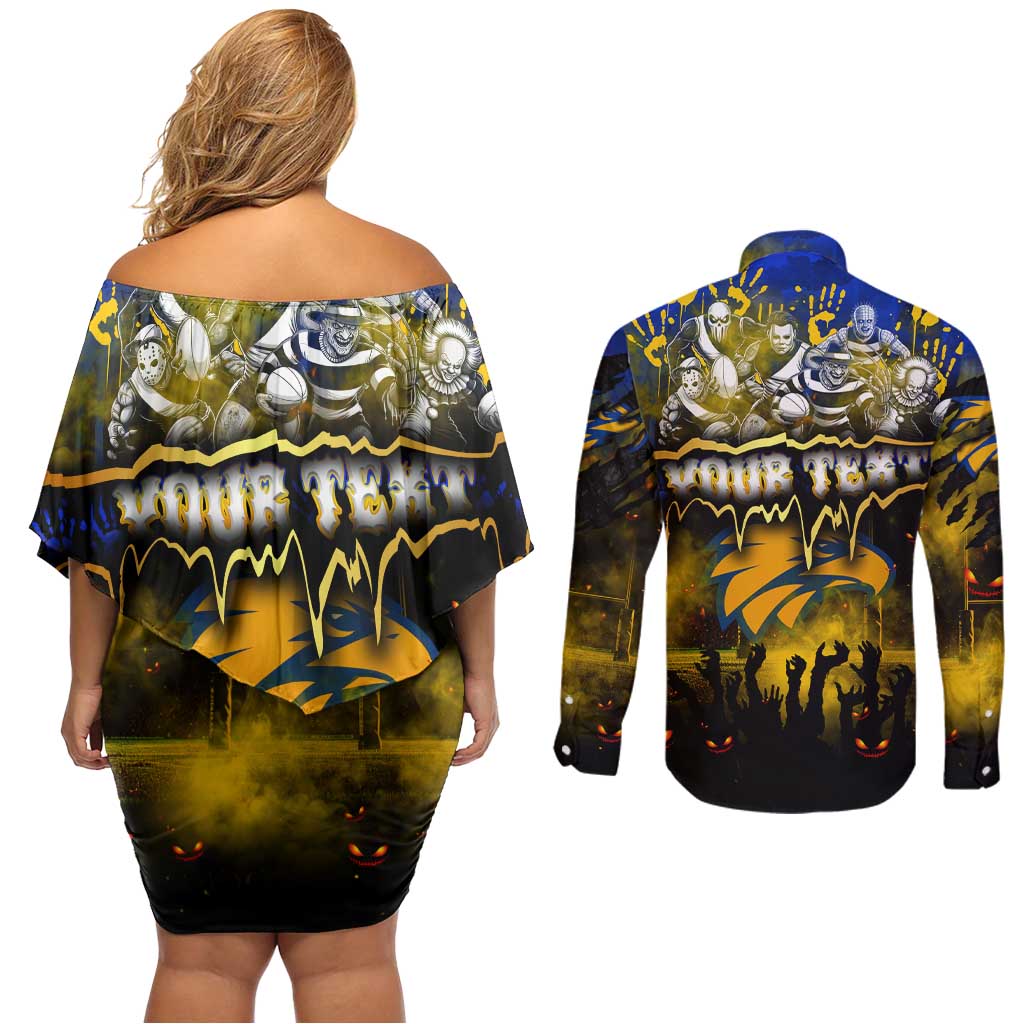 Step Into Horror Domain Eagles Football Couples Matching Off Shoulder Short Dress and Long Sleeve Button Shirt Halloween Horror Movie Characters - Aussie Hoodie