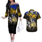 Step Into Horror Domain Eagles Football Couples Matching Off The Shoulder Long Sleeve Dress and Hawaiian Shirt Halloween Horror Movie Characters - Aussie Hoodie