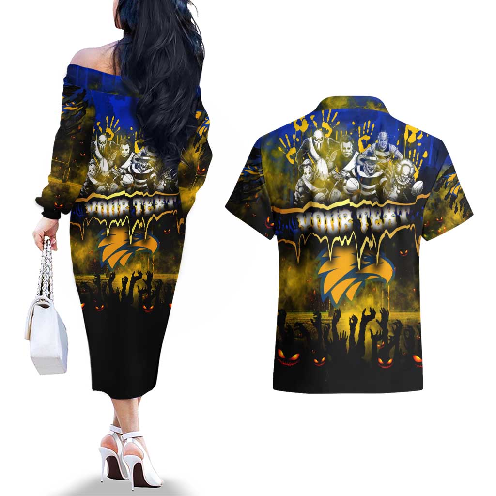 Step Into Horror Domain Eagles Football Couples Matching Off The Shoulder Long Sleeve Dress and Hawaiian Shirt Halloween Horror Movie Characters - Aussie Hoodie