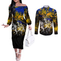 Step Into Horror Domain Eagles Football Couples Matching Off The Shoulder Long Sleeve Dress and Long Sleeve Button Shirt Halloween Horror Movie Characters - Aussie Hoodie