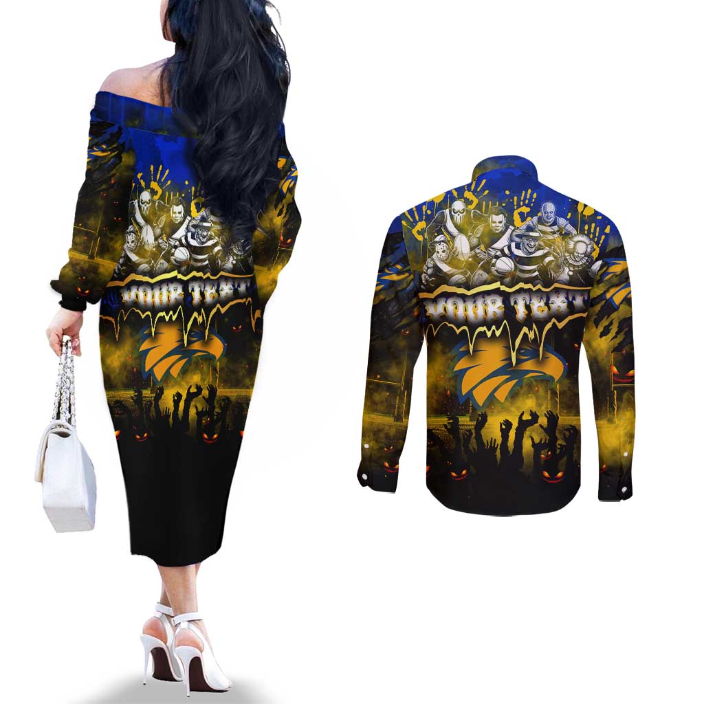 Step Into Horror Domain Eagles Football Couples Matching Off The Shoulder Long Sleeve Dress and Long Sleeve Button Shirt Halloween Horror Movie Characters - Aussie Hoodie