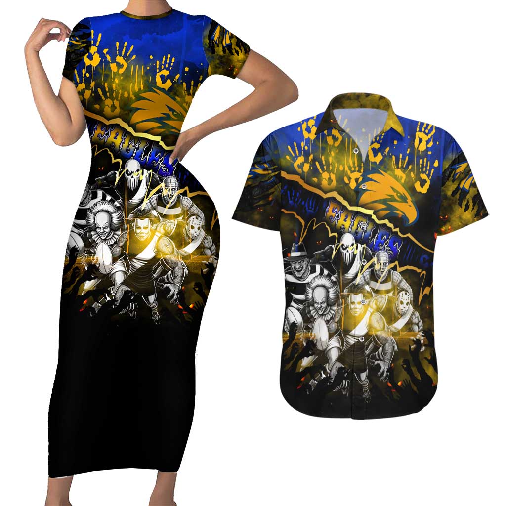 Step Into Horror Domain Eagles Football Couples Matching Short Sleeve Bodycon Dress and Hawaiian Shirt Halloween Horror Movie Characters - Aussie Hoodie