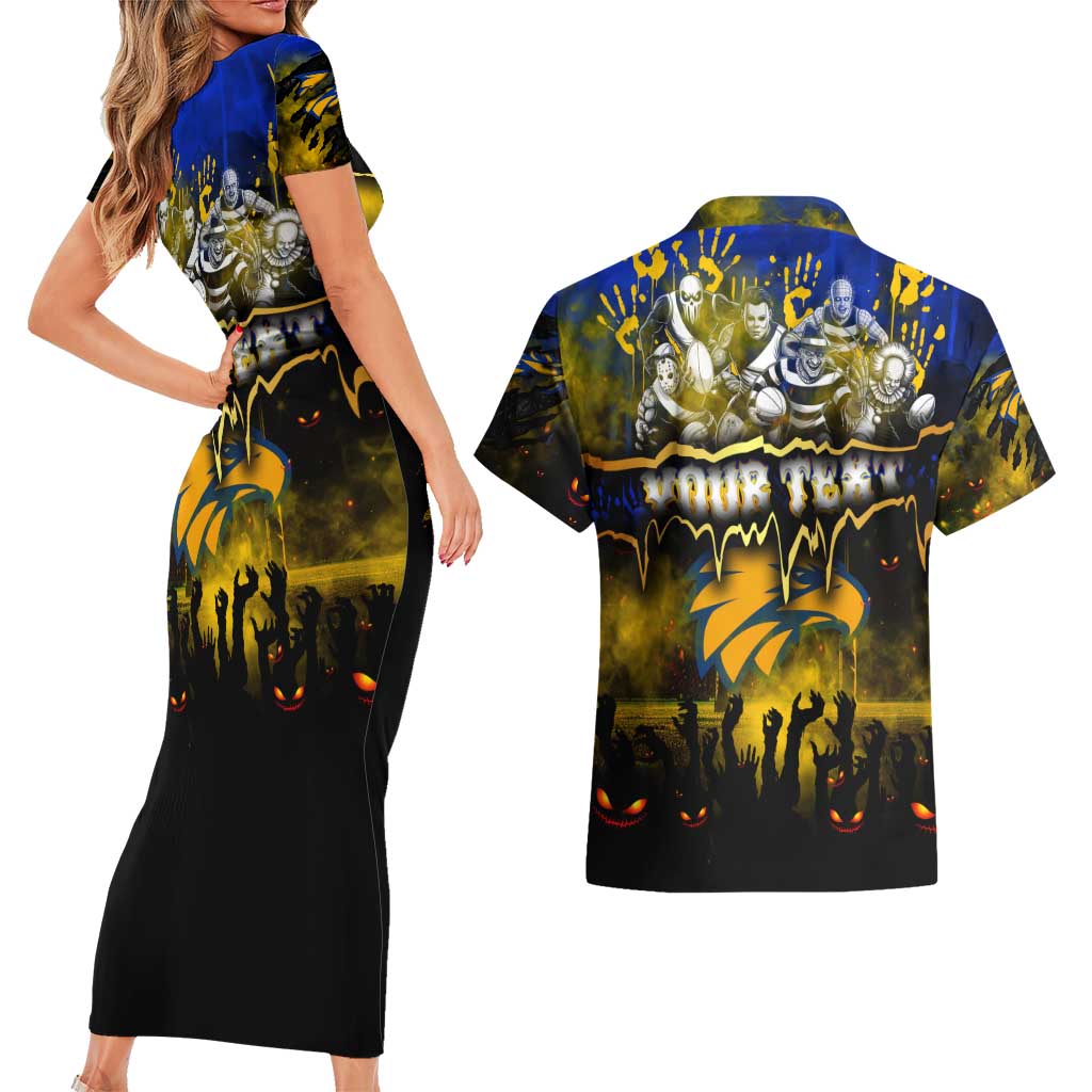 Step Into Horror Domain Eagles Football Couples Matching Short Sleeve Bodycon Dress and Hawaiian Shirt Halloween Horror Movie Characters - Aussie Hoodie