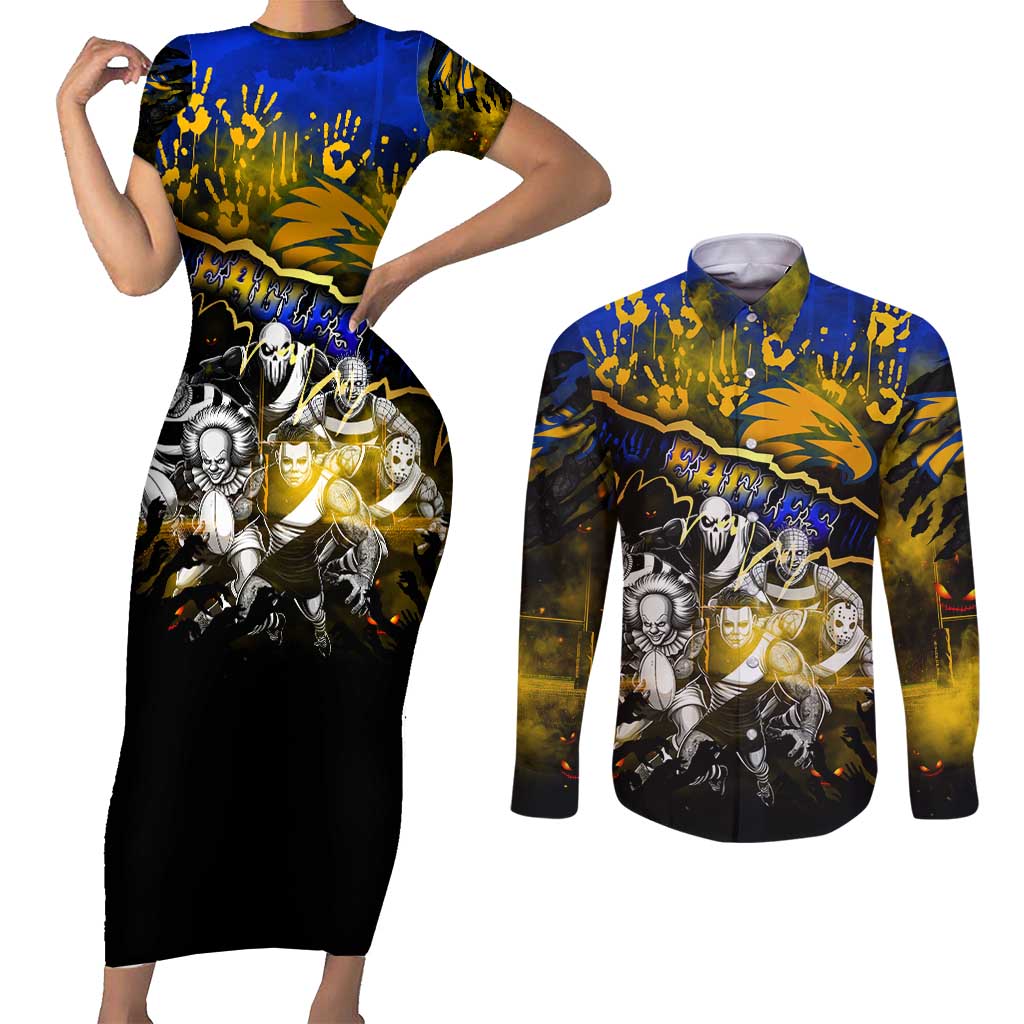 Step Into Horror Domain Eagles Football Couples Matching Short Sleeve Bodycon Dress and Long Sleeve Button Shirt Halloween Horror Movie Characters - Aussie Hoodie
