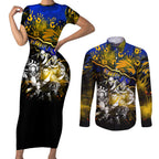 Step Into Horror Domain Eagles Football Couples Matching Short Sleeve Bodycon Dress and Long Sleeve Button Shirt Halloween Horror Movie Characters - Aussie Hoodie