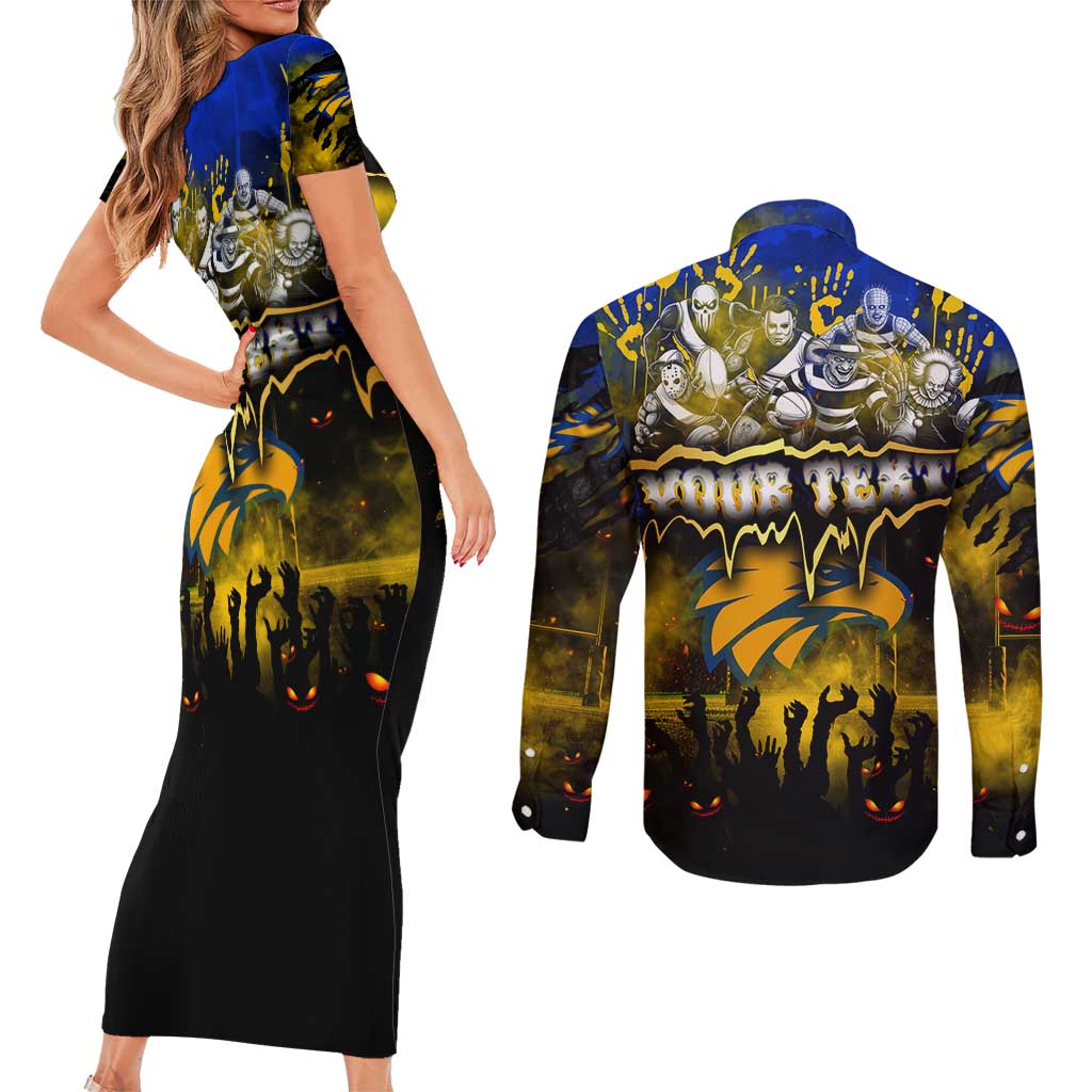 Step Into Horror Domain Eagles Football Couples Matching Short Sleeve Bodycon Dress and Long Sleeve Button Shirt Halloween Horror Movie Characters - Aussie Hoodie