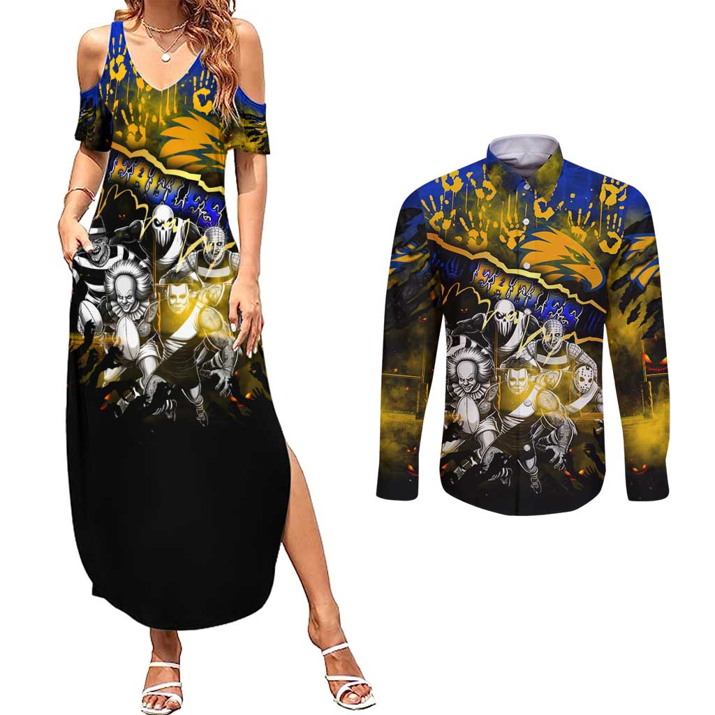 Step Into Horror Domain Eagles Football Couples Matching Summer Maxi Dress and Long Sleeve Button Shirt Halloween Horror Movie Characters - Aussie Hoodie