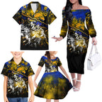 Step Into Horror Domain Eagles Football Family Matching Off The Shoulder Long Sleeve Dress and Hawaiian Shirt Halloween Horror Movie Characters - Aussie Hoodie