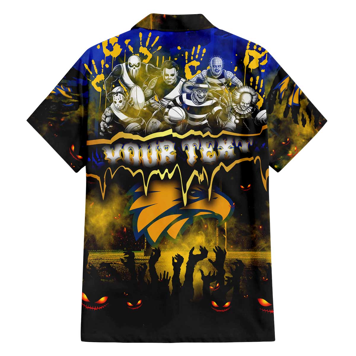 Step Into Horror Domain Eagles Football Family Matching Off The Shoulder Long Sleeve Dress and Hawaiian Shirt Halloween Horror Movie Characters - Aussie Hoodie