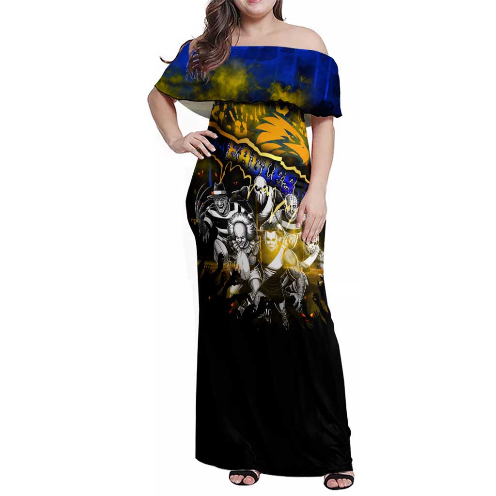 Step Into Horror Domain Eagles Football Family Matching Off Shoulder Maxi Dress and Hawaiian Shirt Halloween Horror Movie Characters - Aussie Hoodie