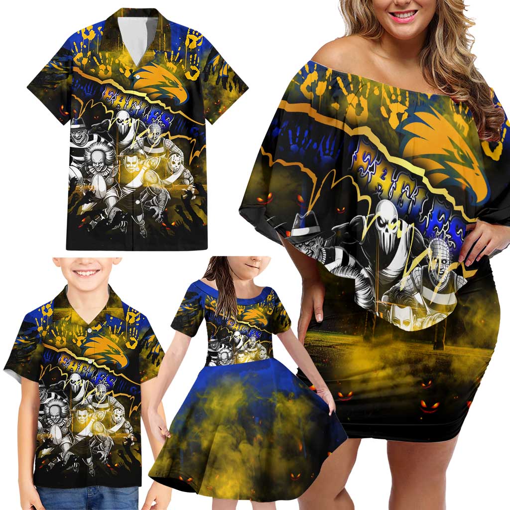 Step Into Horror Domain Eagles Football Family Matching Off Shoulder Short Dress and Hawaiian Shirt Halloween Horror Movie Characters - Aussie Hoodie