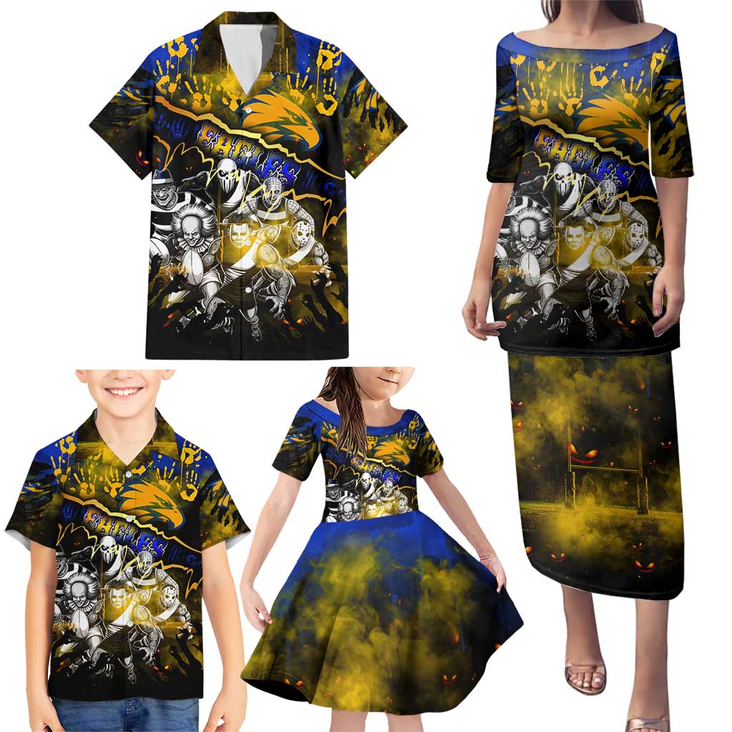 Step Into Horror Domain Eagles Football Family Matching Puletasi and Hawaiian Shirt Halloween Horror Movie Characters - Aussie Hoodie
