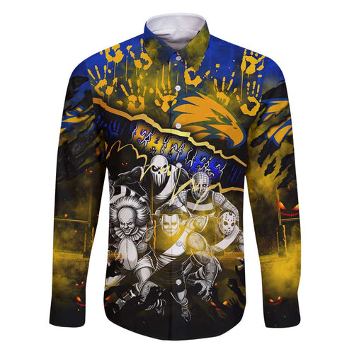 Step Into Horror Domain Eagles Football Family Matching Puletasi and Hawaiian Shirt Halloween Horror Movie Characters - Aussie Hoodie