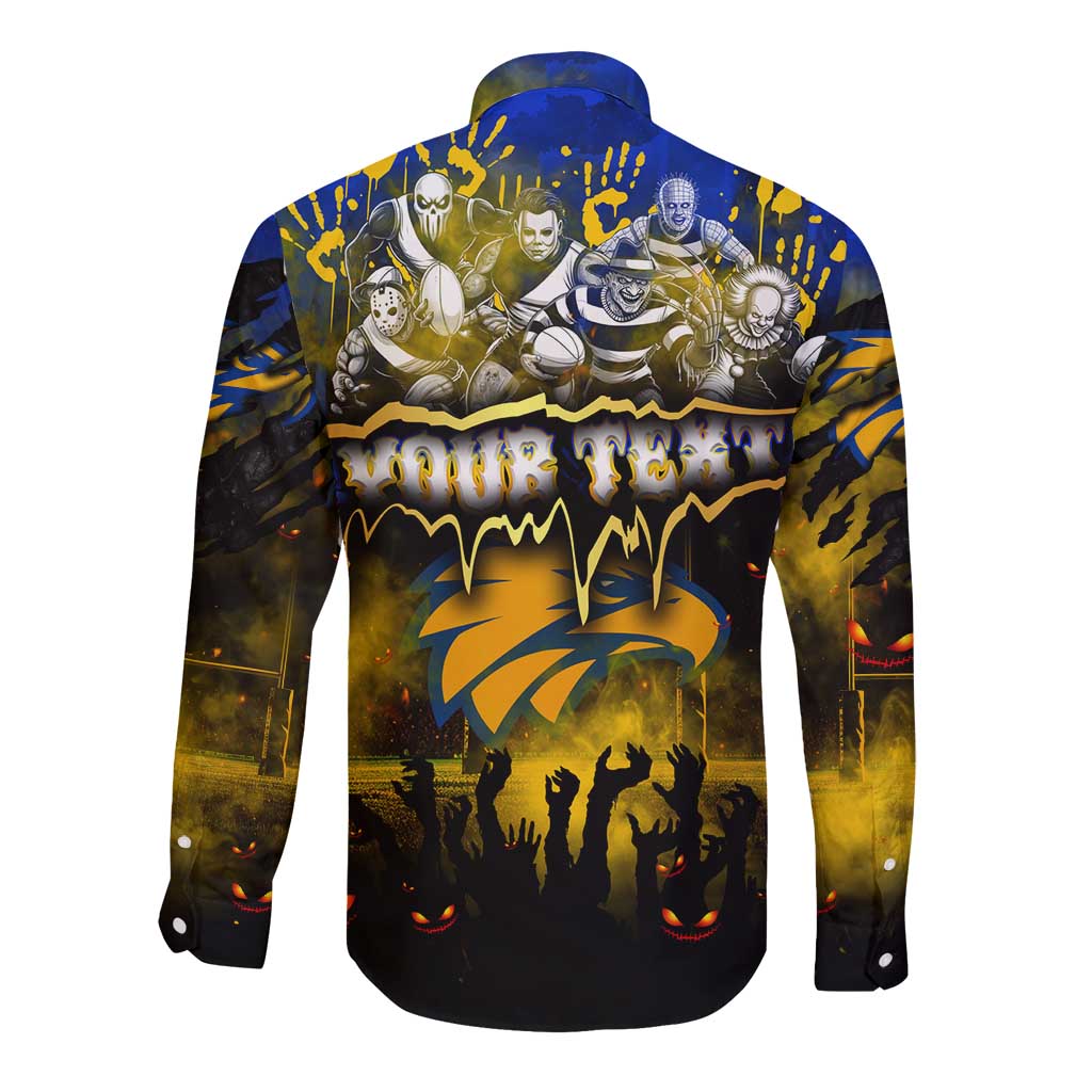 Step Into Horror Domain Eagles Football Long Sleeve Button Shirt Halloween Horror Movie Characters - Aussie Hoodie