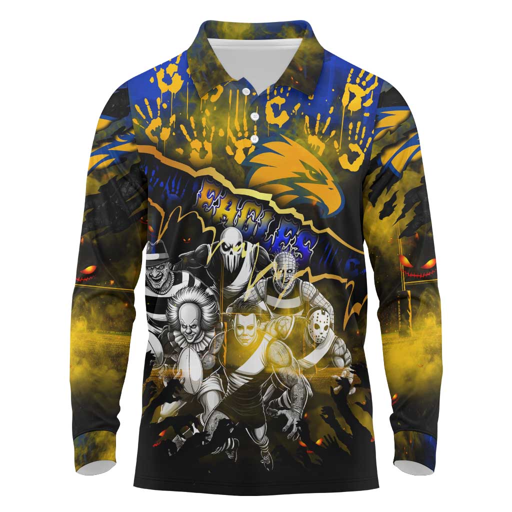 Step Into Horror Domain Eagles Football Long Sleeve Polo Shirt Halloween Horror Movie Characters - Aussie Hoodie