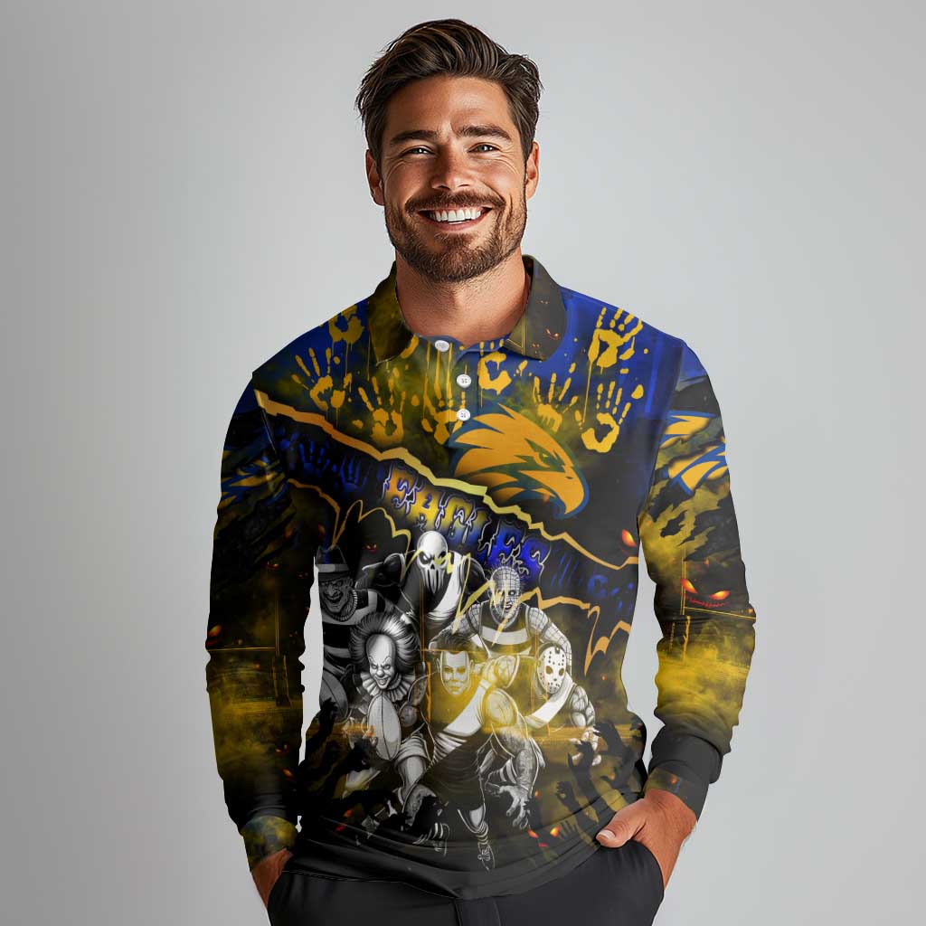 Step Into Horror Domain Eagles Football Long Sleeve Polo Shirt Halloween Horror Movie Characters - Aussie Hoodie