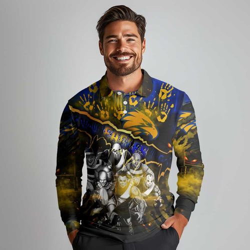 Step Into Horror Domain Eagles Football Long Sleeve Polo Shirt Halloween Horror Movie Characters - Aussie Hoodie