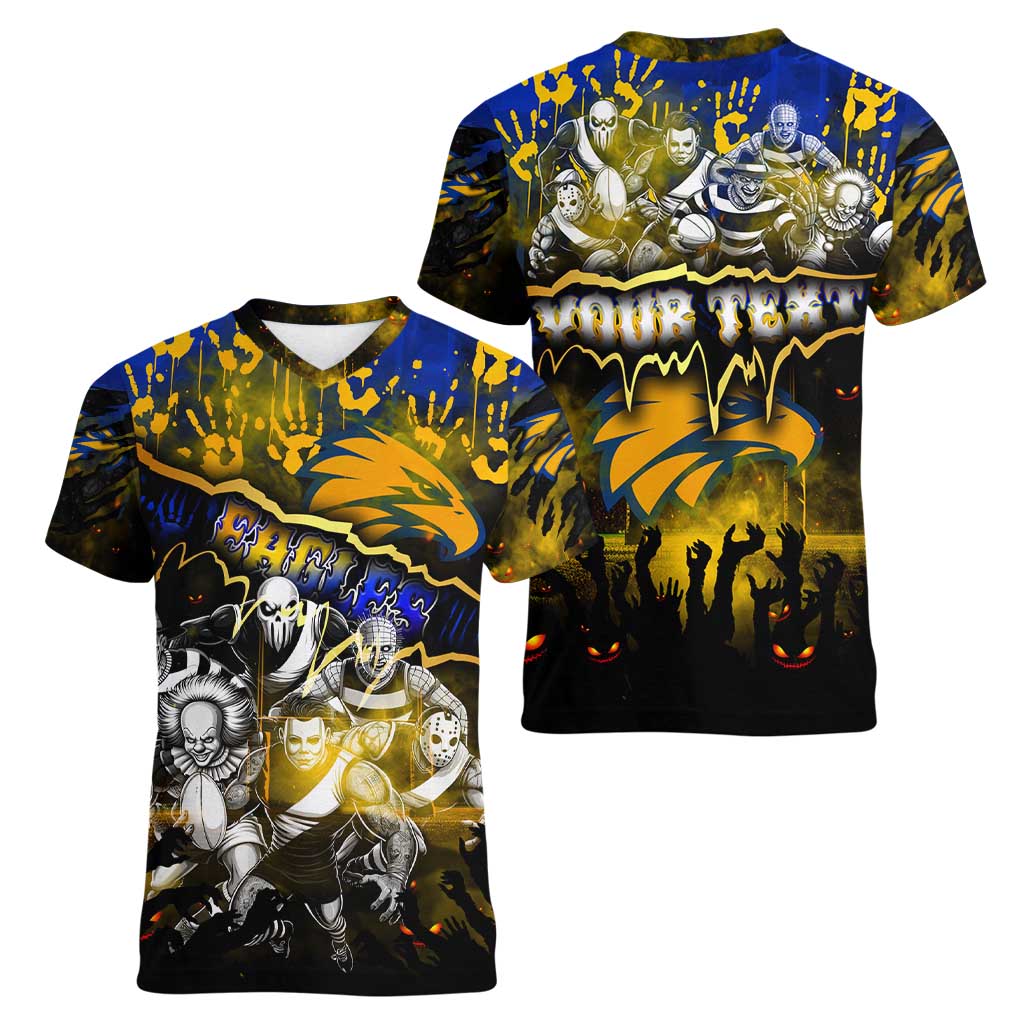 Step Into Horror Domain Eagles Football Women V-Neck T-Shirt Halloween Horror Movie Characters - Aussie Hoodie