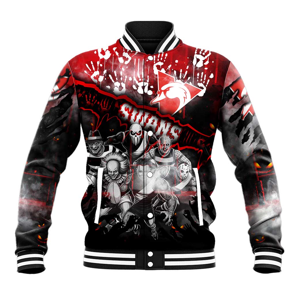 Step Into Horror Domain Swans Football Baseball Jacket Halloween Horror Movie Characters - Aussie Hoodie
