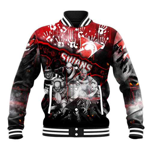 Step Into Horror Domain Swans Football Baseball Jacket Halloween Horror Movie Characters - Aussie Hoodie