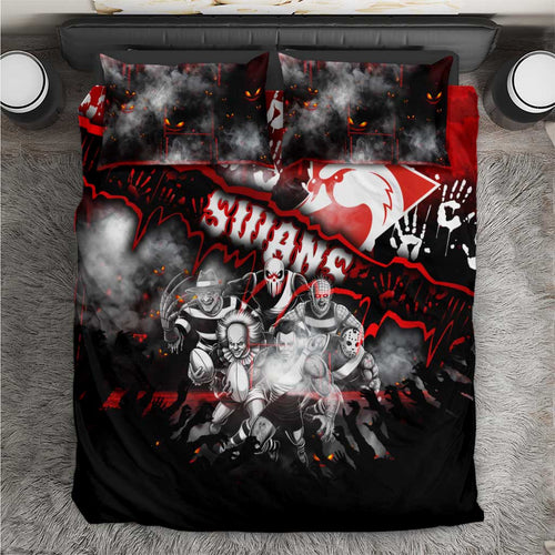 Step Into Horror Domain Swans Football Bedding Set Halloween Horror Movie Characters - Aussie Hoodie