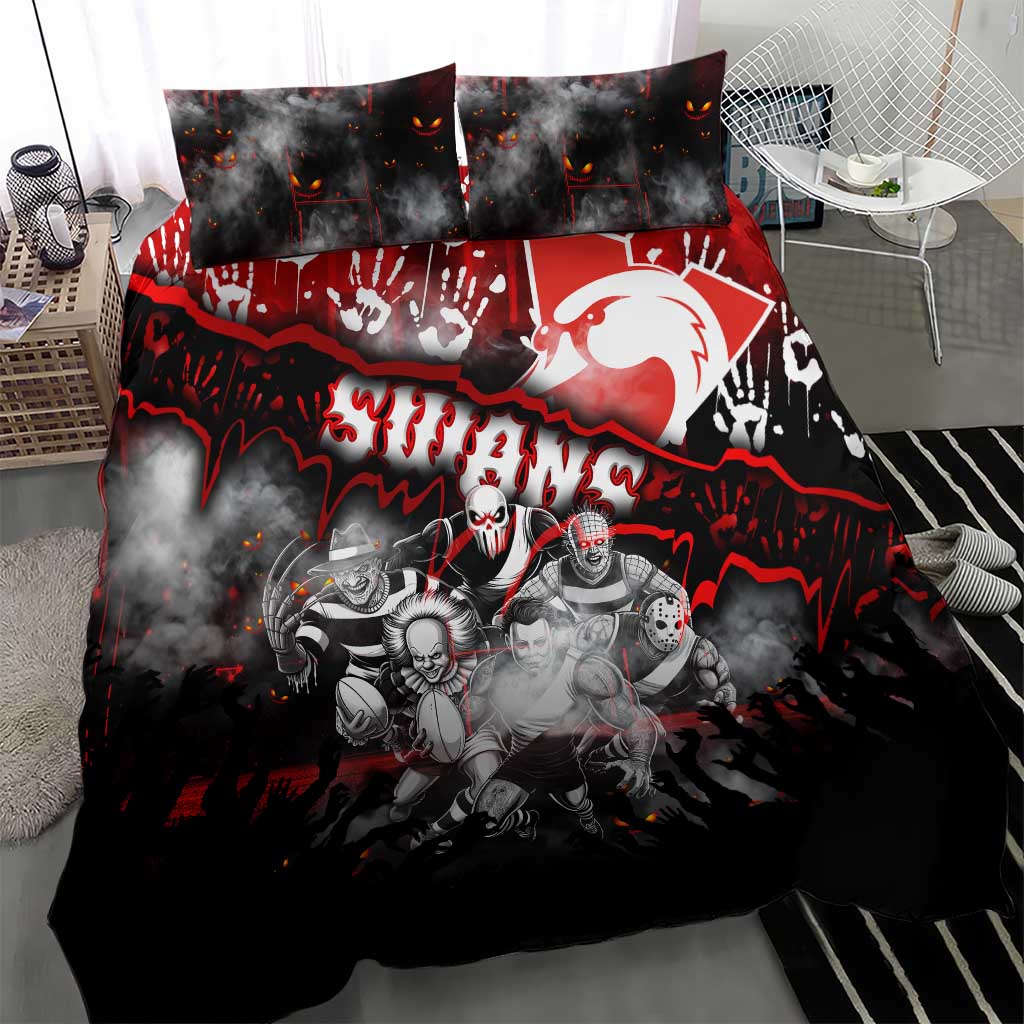 Step Into Horror Domain Swans Football Bedding Set Halloween Horror Movie Characters - Aussie Hoodie