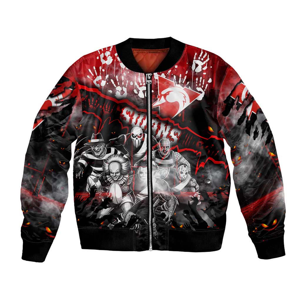 Step Into Horror Domain Swans Football Bomber Jacket Halloween Horror Movie Characters - Aussie Hoodie