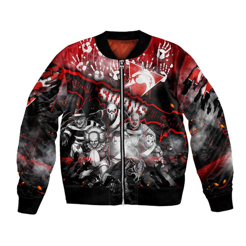Step Into Horror Domain Swans Football Bomber Jacket Halloween Horror Movie Characters - Aussie Hoodie