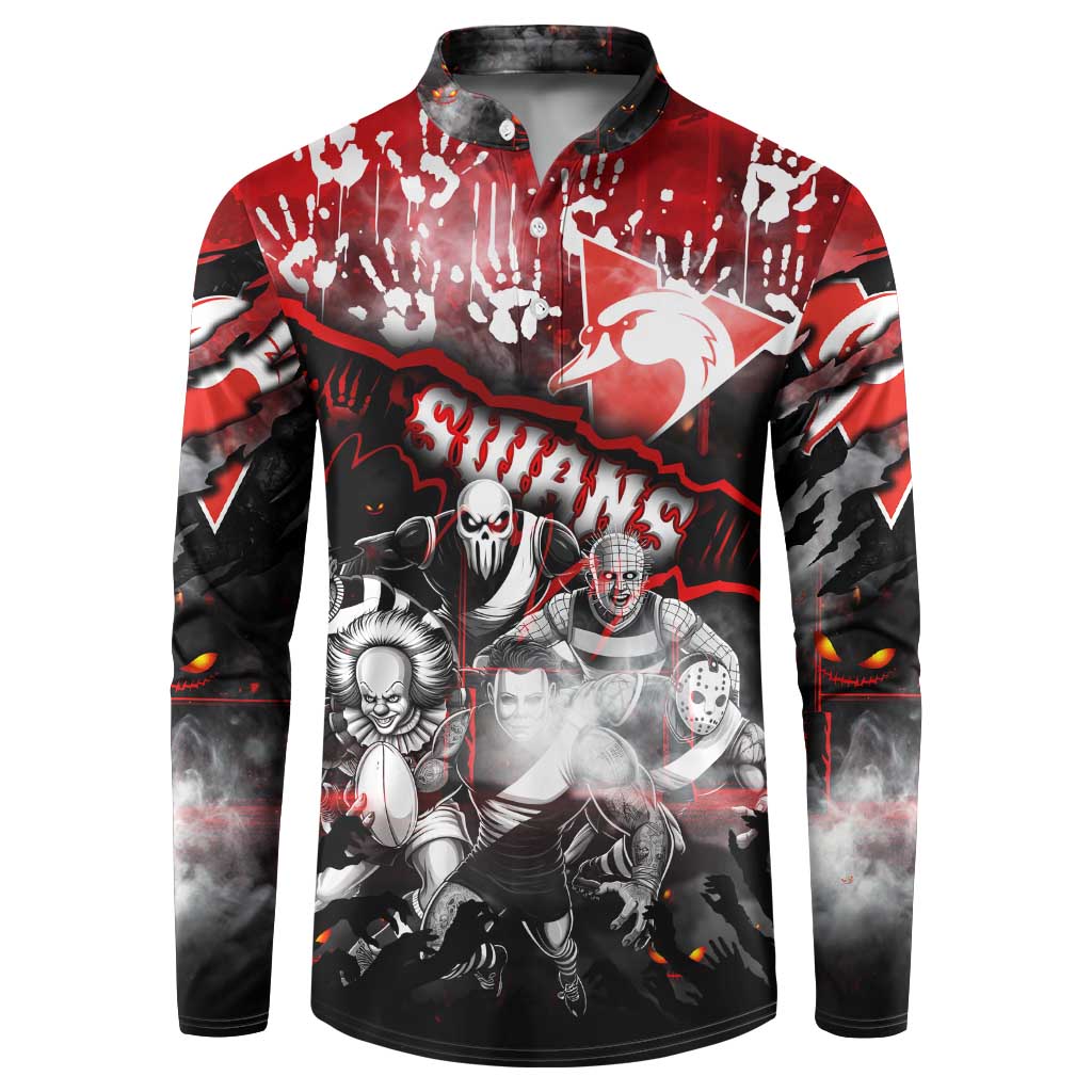 Step Into Horror Domain Swans Football Button Sweatshirt Halloween Horror Movie Characters - Aussie Hoodie