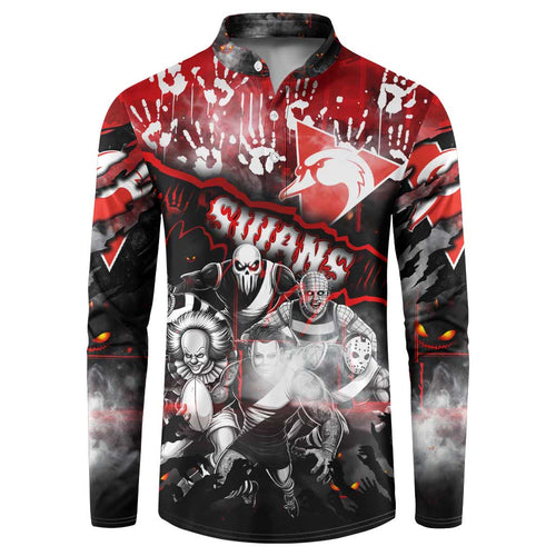 Step Into Horror Domain Swans Football Button Sweatshirt Halloween Horror Movie Characters - Aussie Hoodie