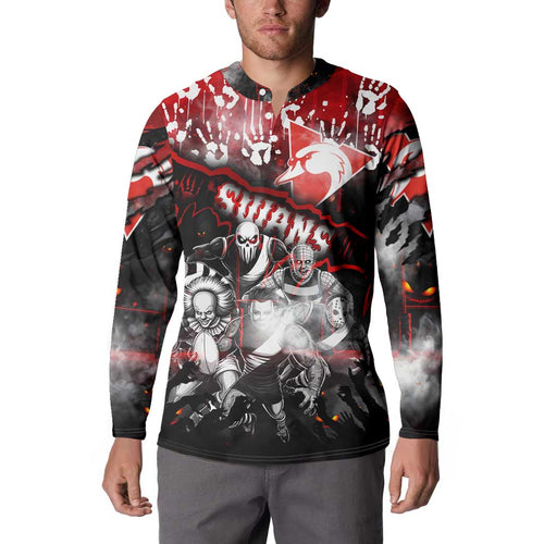 Step Into Horror Domain Swans Football Button Sweatshirt Halloween Horror Movie Characters - Aussie Hoodie