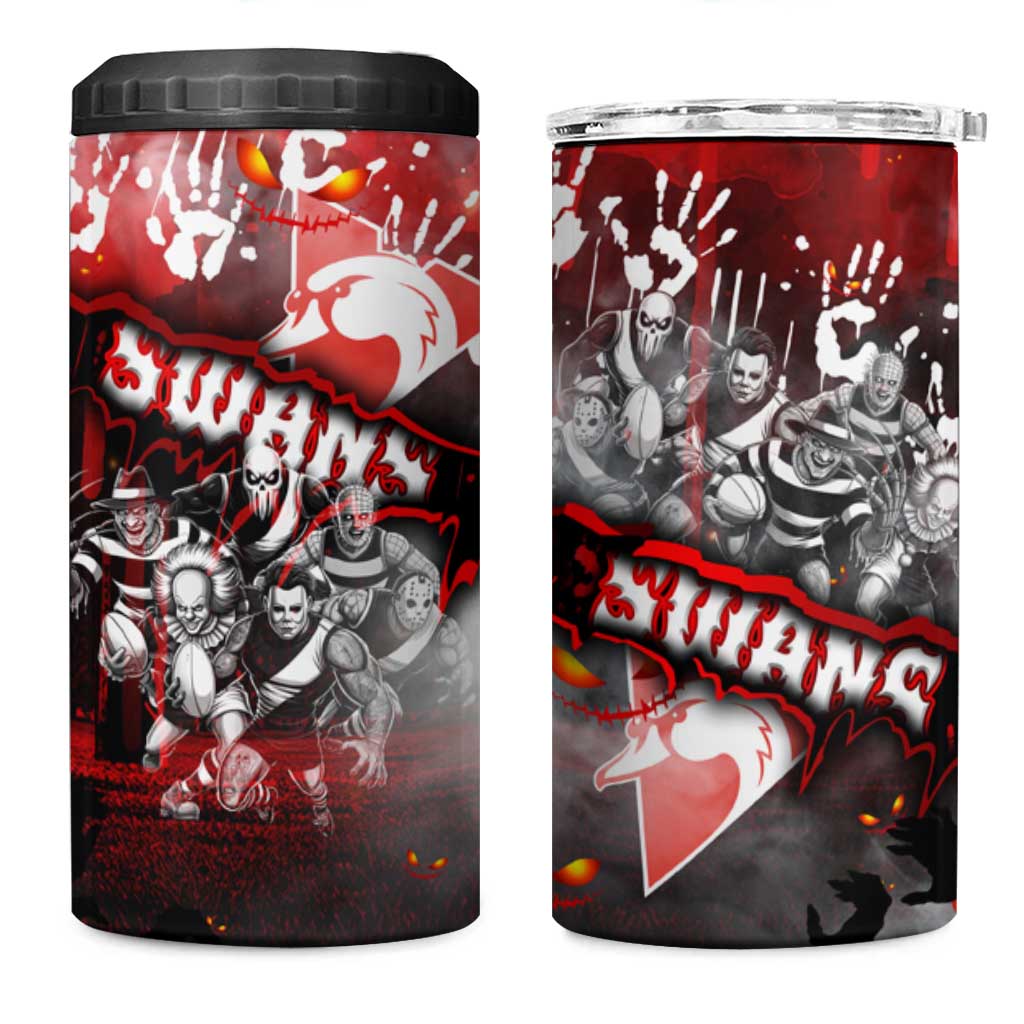 Step Into Horror Domain Swans Football 4 in 1 Can Cooler Tumbler Halloween Horror Movie Characters - Aussie Hoodie