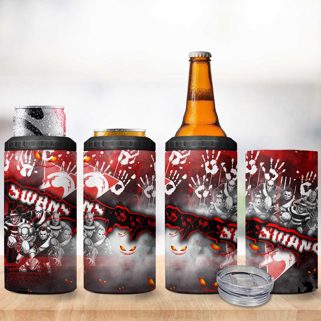 Step Into Horror Domain Swans Football 4 in 1 Can Cooler Tumbler Halloween Horror Movie Characters - Aussie Hoodie