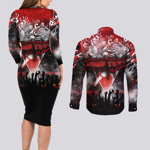 Step Into Horror Domain Swans Football Couples Matching Long Sleeve Bodycon Dress and Long Sleeve Button Shirt Halloween Horror Movie Characters - Aussie Hoodie
