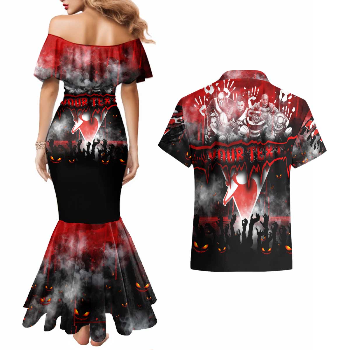 Step Into Horror Domain Swans Football Couples Matching Mermaid Dress and Hawaiian Shirt Halloween Horror Movie Characters - Aussie Hoodie