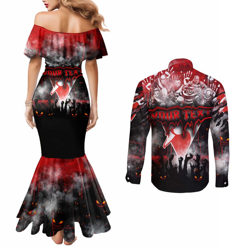 Step Into Horror Domain Swans Football Couples Matching Mermaid Dress and Long Sleeve Button Shirt Halloween Horror Movie Characters - Aussie Hoodie