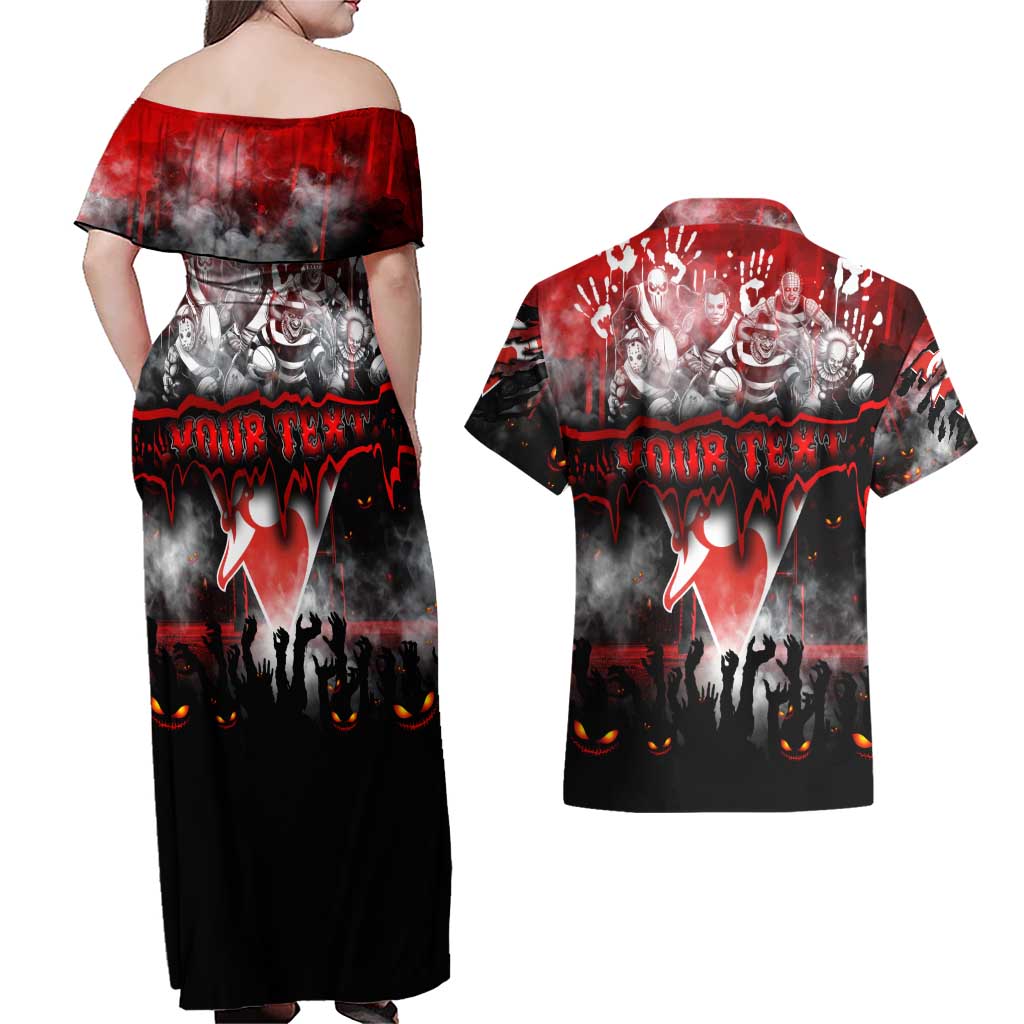 Step Into Horror Domain Swans Football Couples Matching Off Shoulder Maxi Dress and Hawaiian Shirt Halloween Horror Movie Characters - Aussie Hoodie