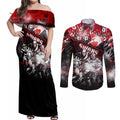 Step Into Horror Domain Swans Football Couples Matching Off Shoulder Maxi Dress and Long Sleeve Button Shirt Halloween Horror Movie Characters - Aussie Hoodie