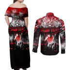 Step Into Horror Domain Swans Football Couples Matching Off Shoulder Maxi Dress and Long Sleeve Button Shirt Halloween Horror Movie Characters - Aussie Hoodie