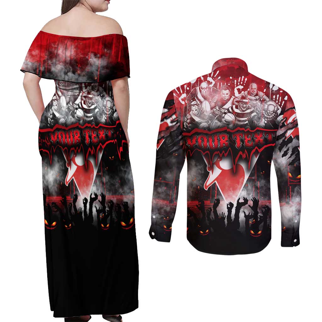Step Into Horror Domain Swans Football Couples Matching Off Shoulder Maxi Dress and Long Sleeve Button Shirt Halloween Horror Movie Characters - Aussie Hoodie