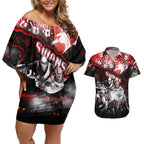 Step Into Horror Domain Swans Football Couples Matching Off Shoulder Short Dress and Hawaiian Shirt Halloween Horror Movie Characters - Aussie Hoodie