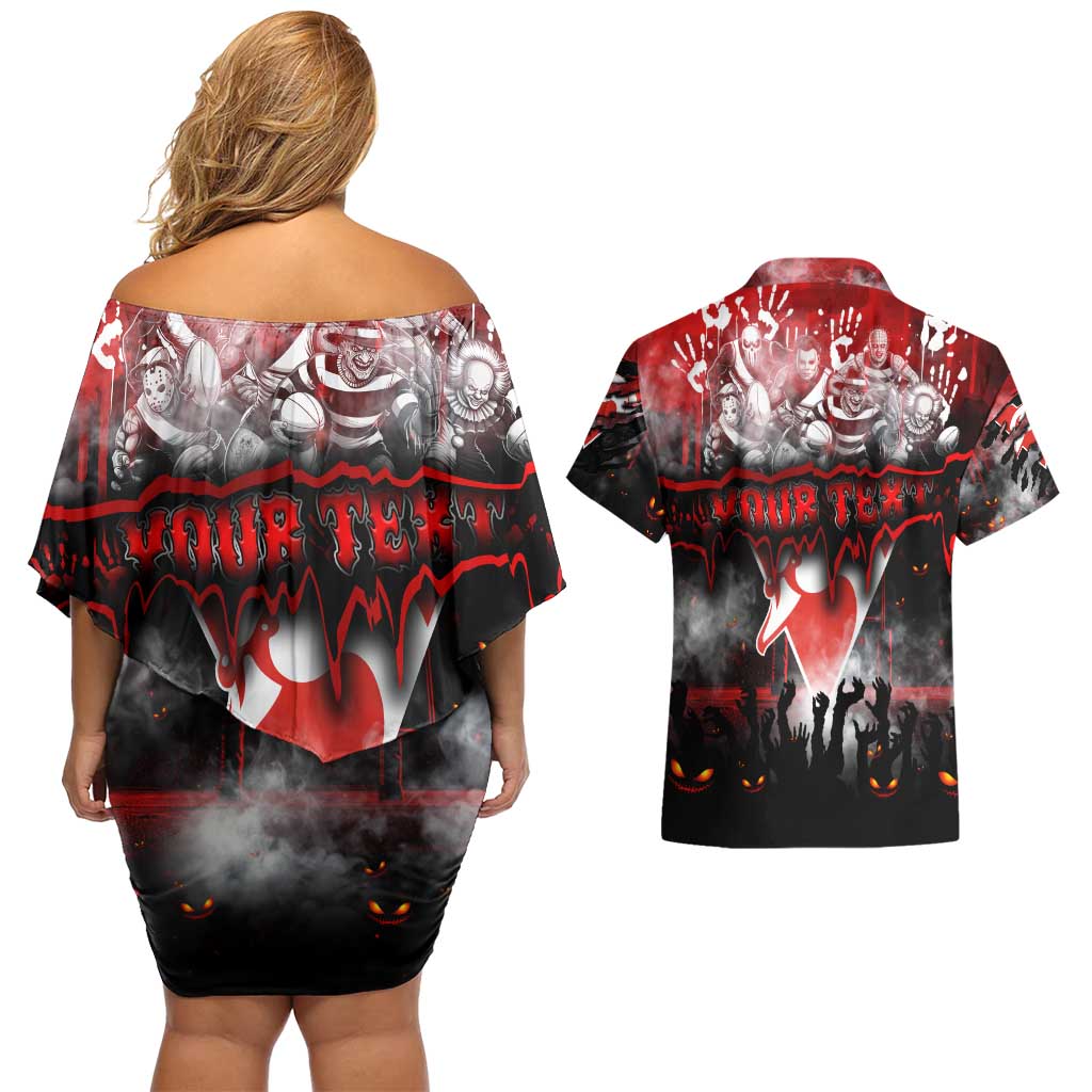 Step Into Horror Domain Swans Football Couples Matching Off Shoulder Short Dress and Hawaiian Shirt Halloween Horror Movie Characters - Aussie Hoodie