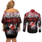 Step Into Horror Domain Swans Football Couples Matching Off Shoulder Short Dress and Long Sleeve Button Shirt Halloween Horror Movie Characters - Aussie Hoodie