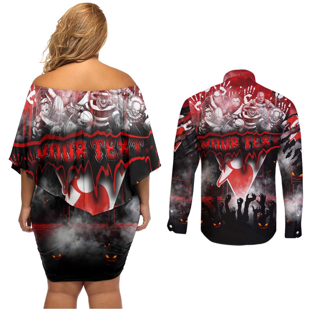 Step Into Horror Domain Swans Football Couples Matching Off Shoulder Short Dress and Long Sleeve Button Shirt Halloween Horror Movie Characters - Aussie Hoodie
